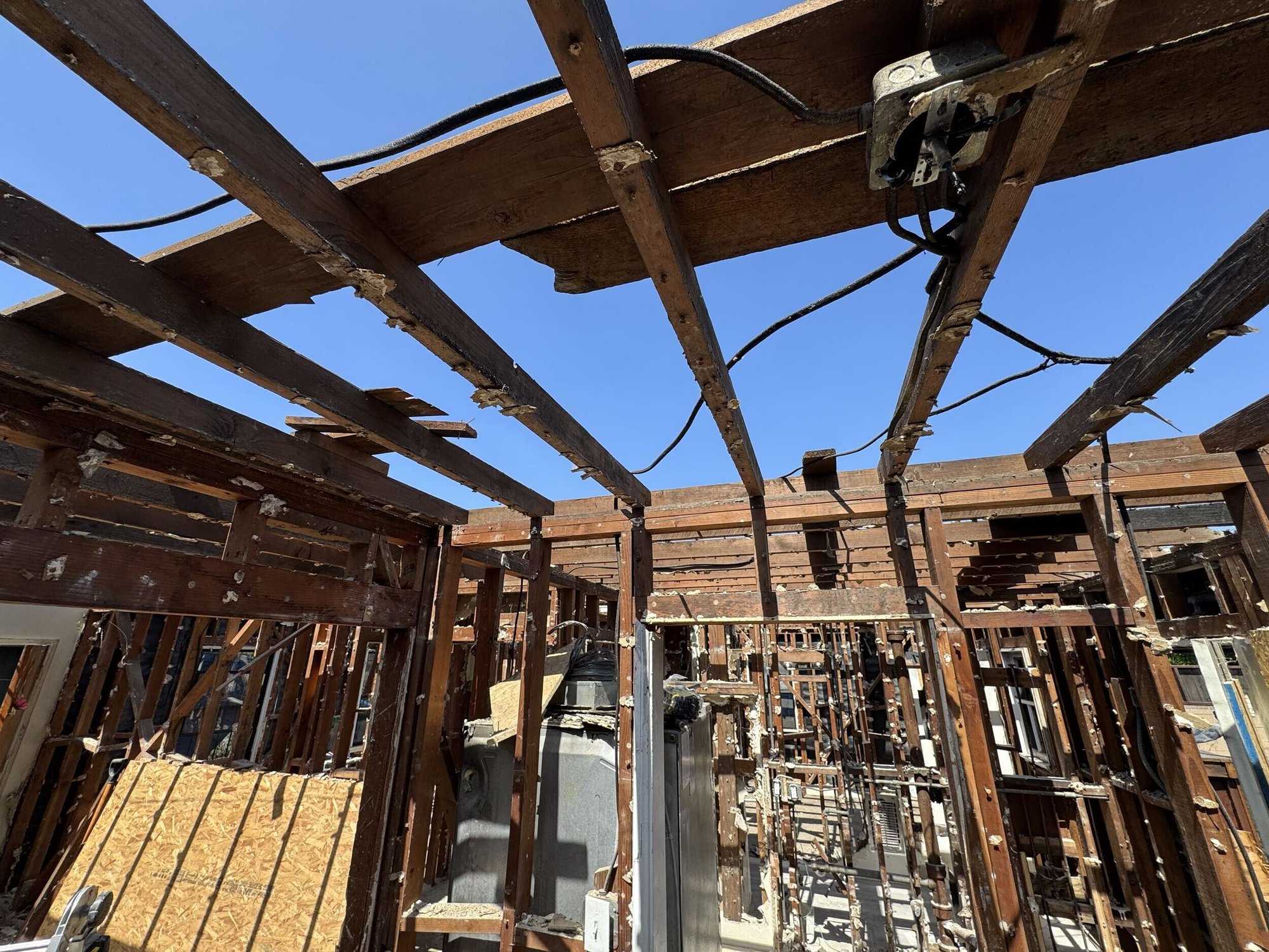 Residential single-family home after fire damage - During Construction