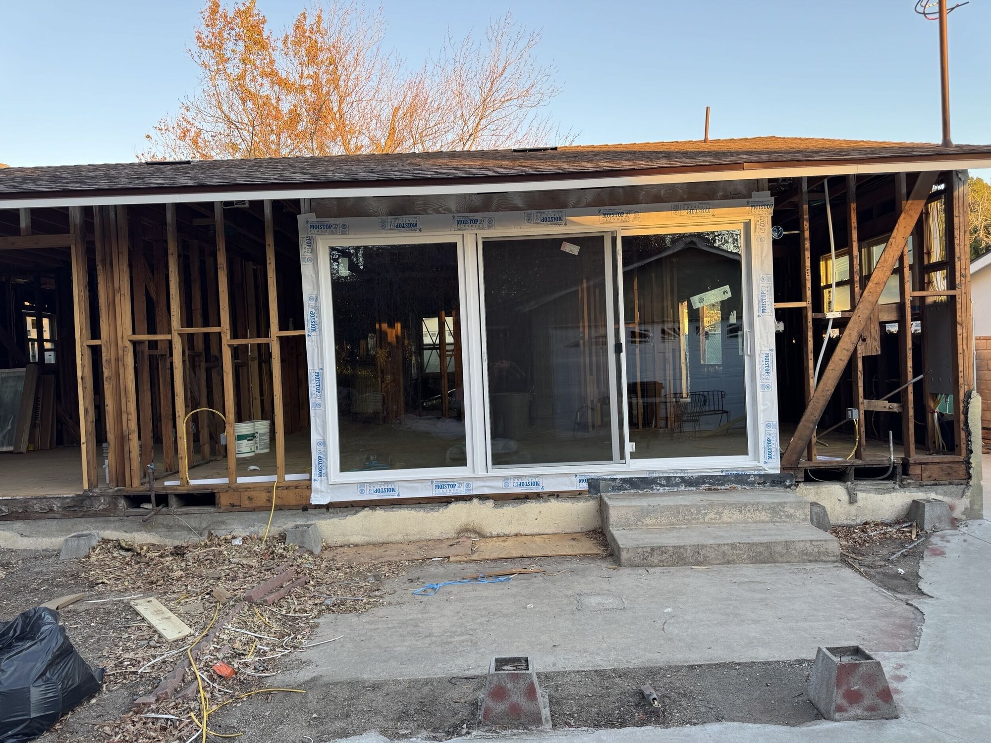 Residential single-family home after fire damage - During Construction