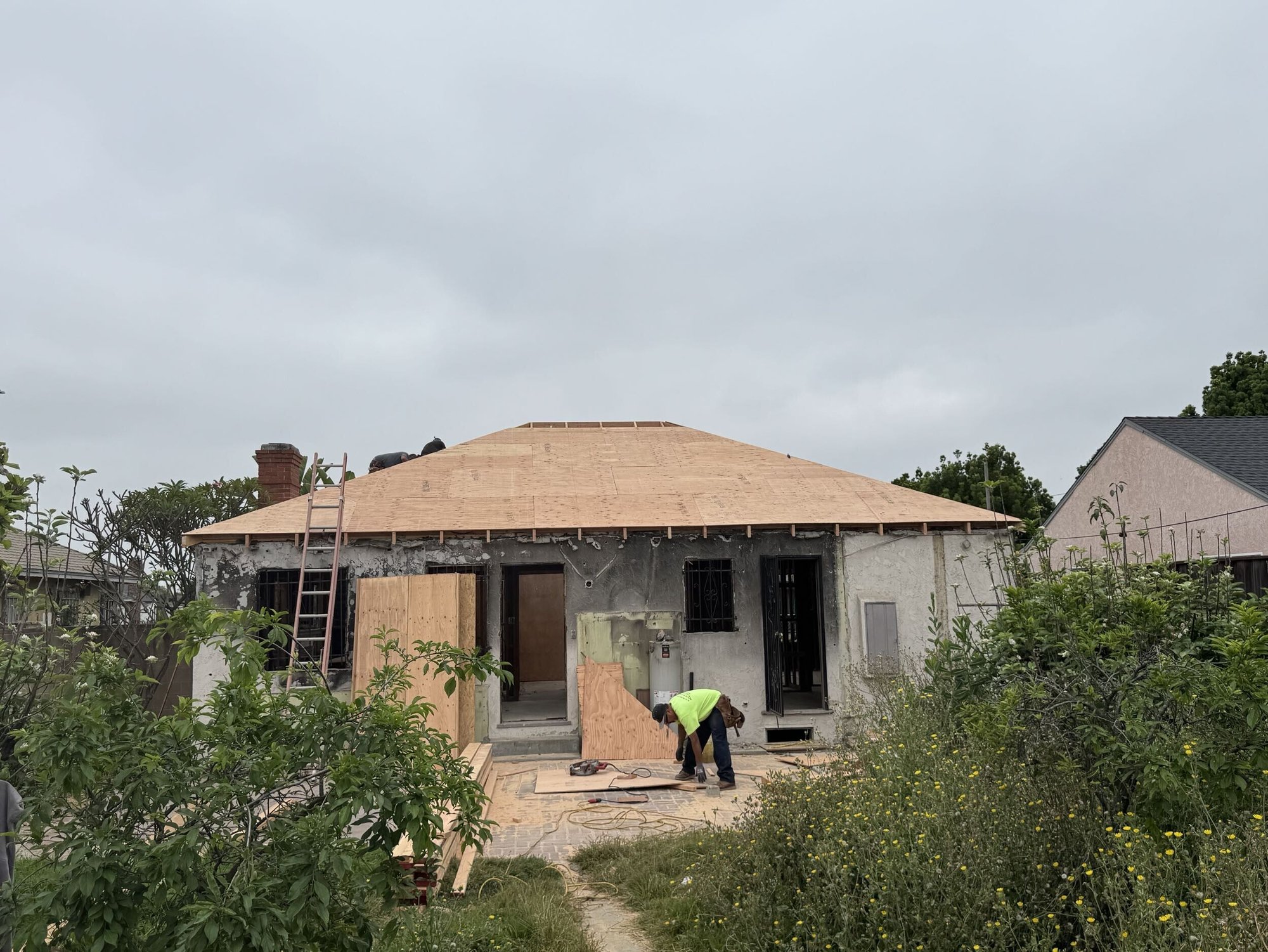 Residential single-family home after fire damage - During Construction