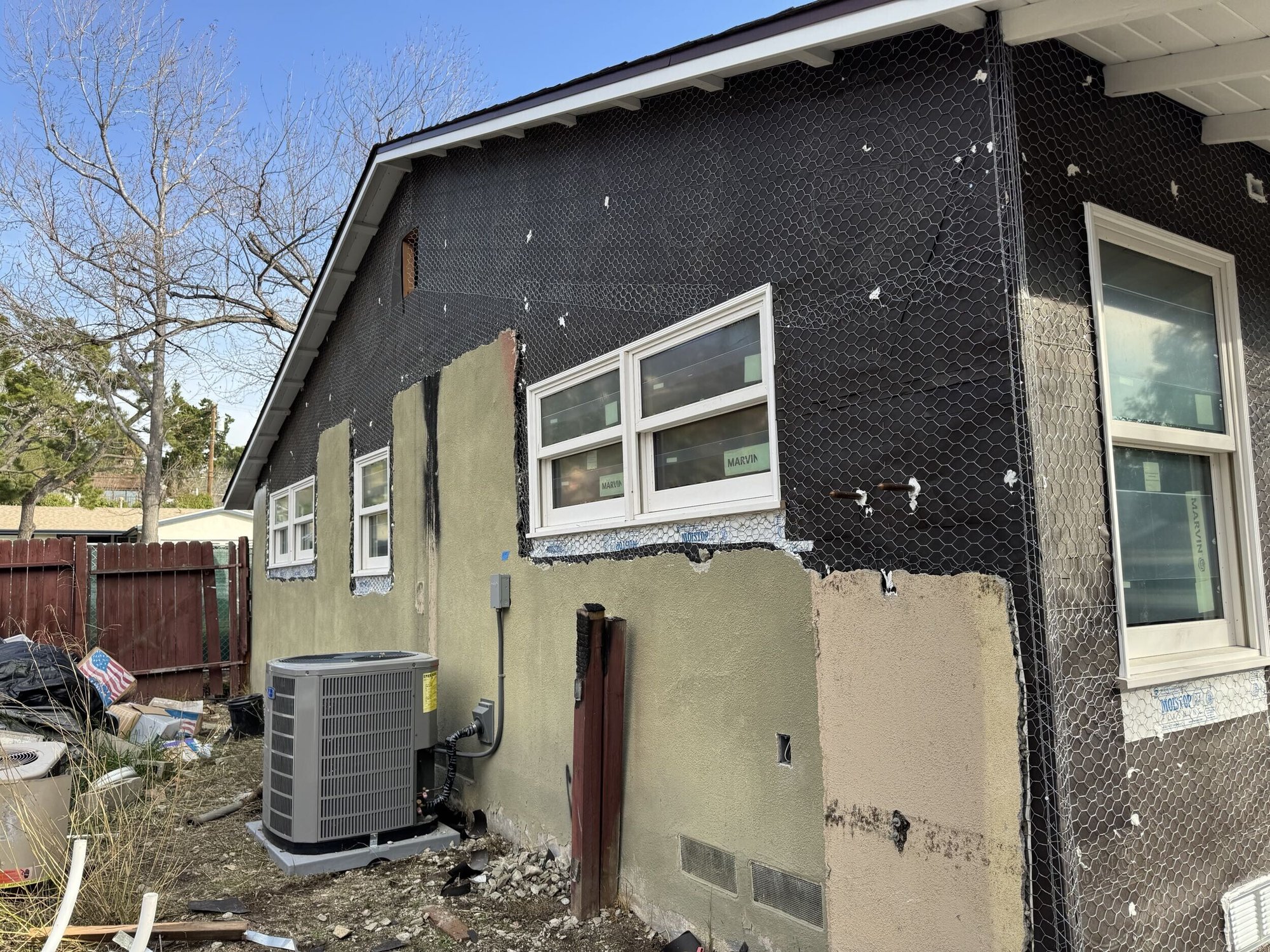 Residential single-family home after fire damage - During Construction