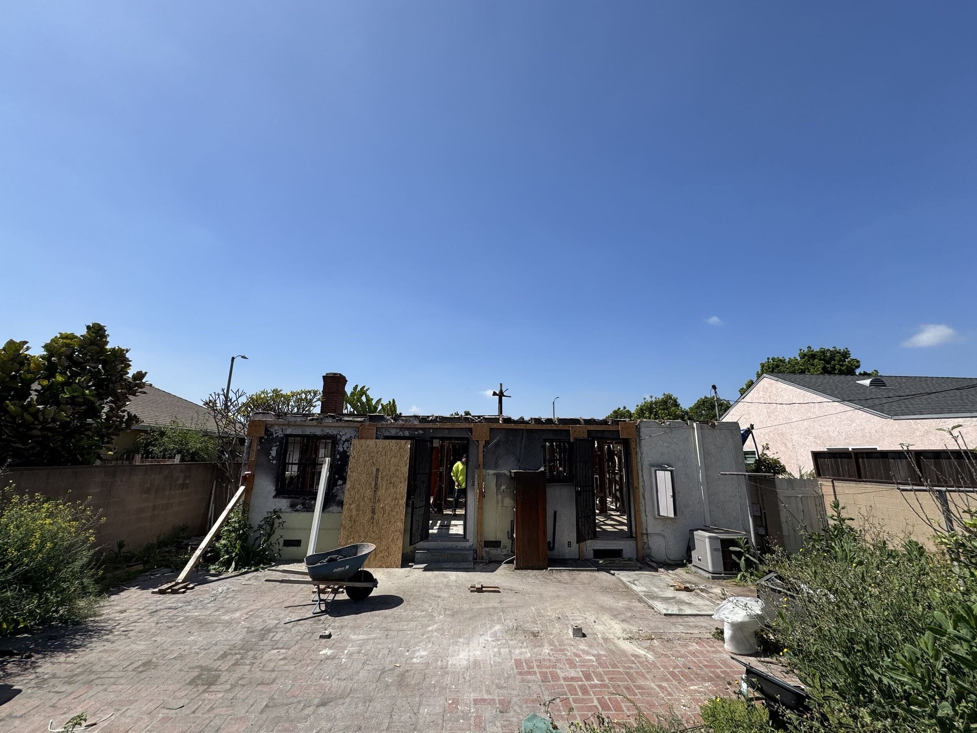 Residential single-family home after fire damage - During Construction