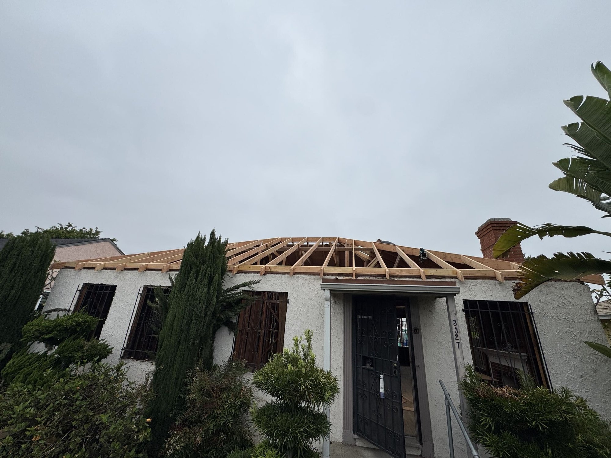 Residential single-family home after fire damage - During Construction