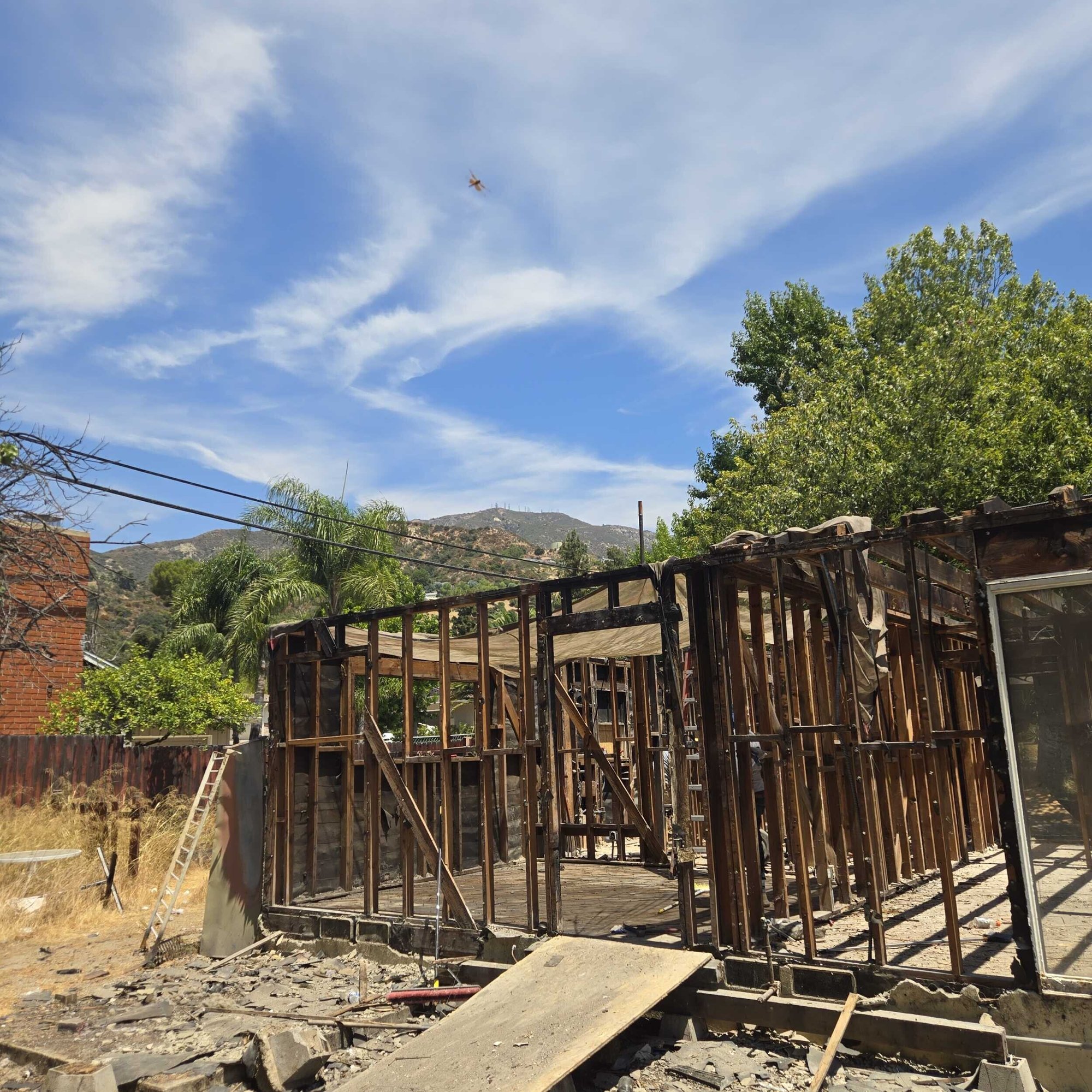 Residential single-family home after fire damage - During Construction