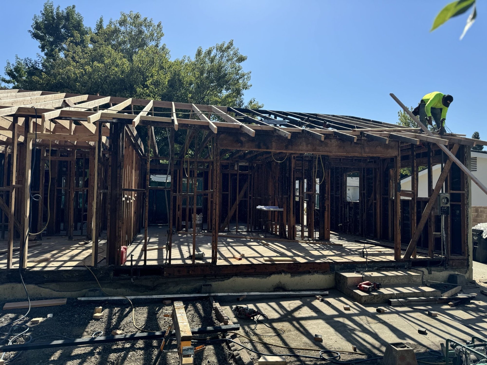 Residential single-family home after fire damage - During Construction